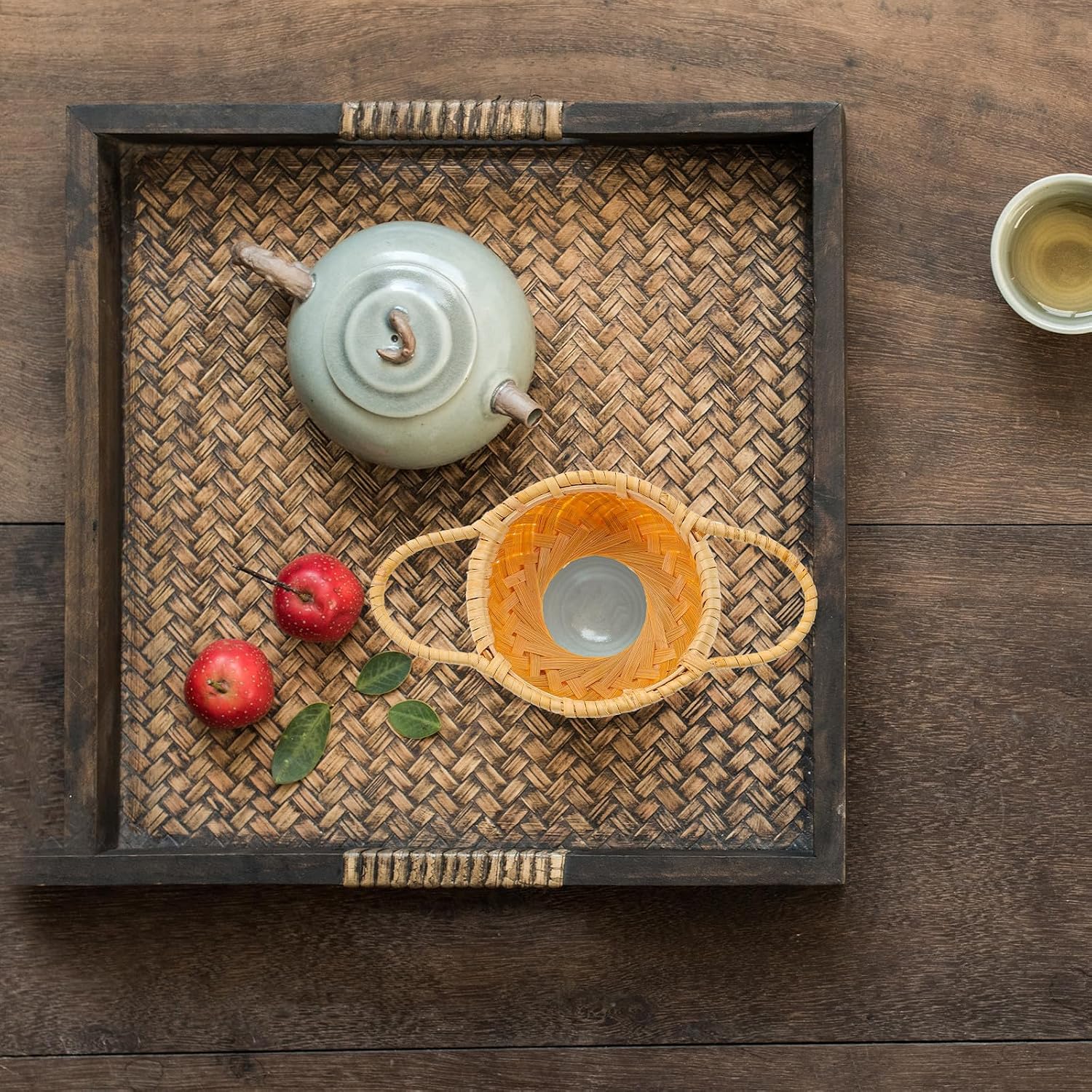 Rattan Tea Infuser with Handle, Fine Mesh Tea Filtering Tool
