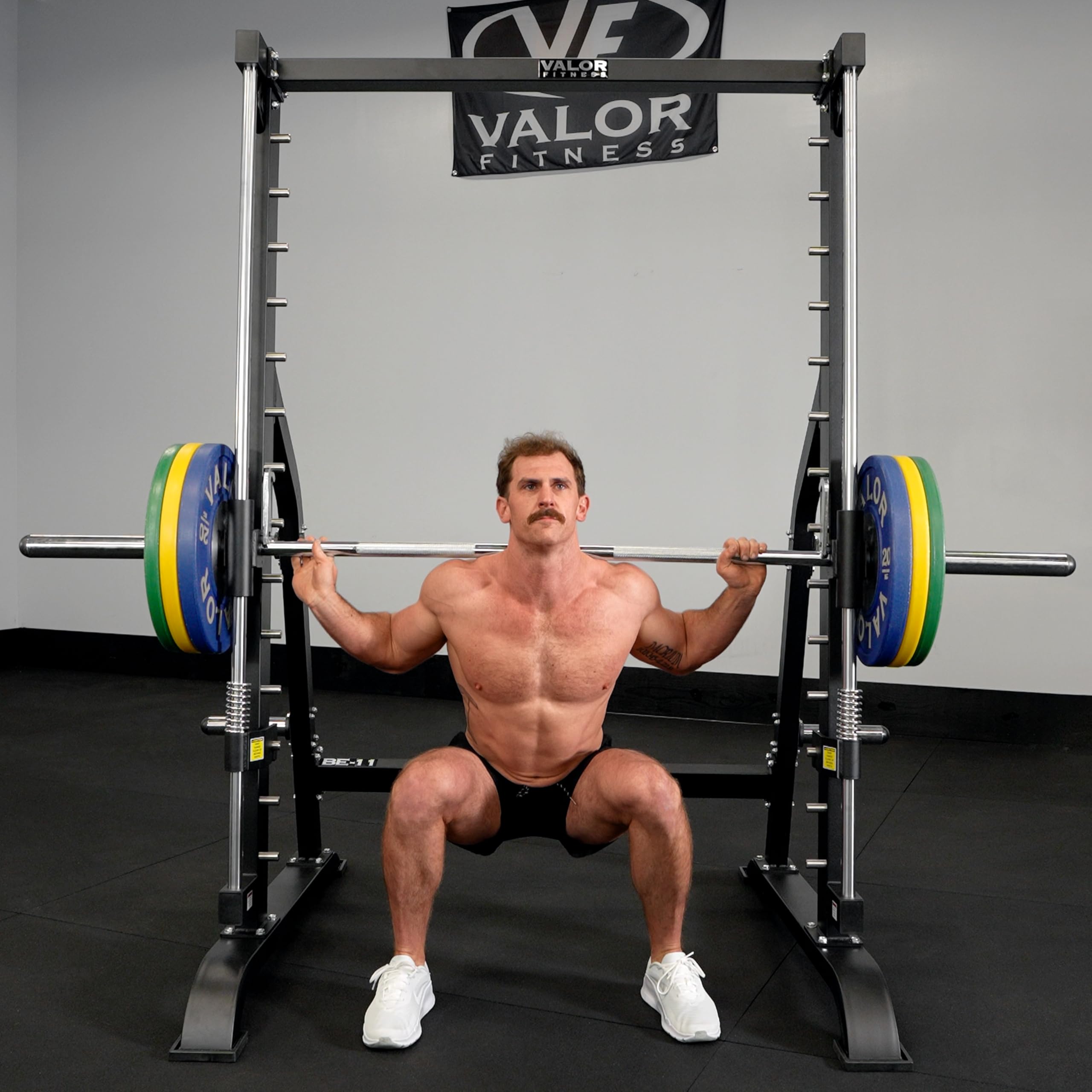 Valor Fitness Smith Machine Multi-Function Power Rack - 500lb Squat Rack or Bench Press Station - 2 Plate Storage Pegs- Attached Sliding Knurled Barbell - Home Gym product thumbnail 7