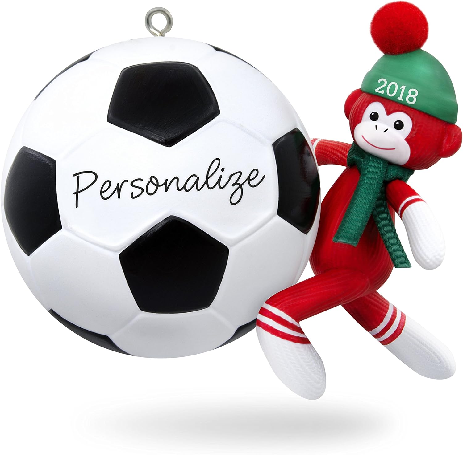 Hallmark Keepsake Personalized Christmas Ornament 2018 Year Dated, Soccer Star Sock Monkey
