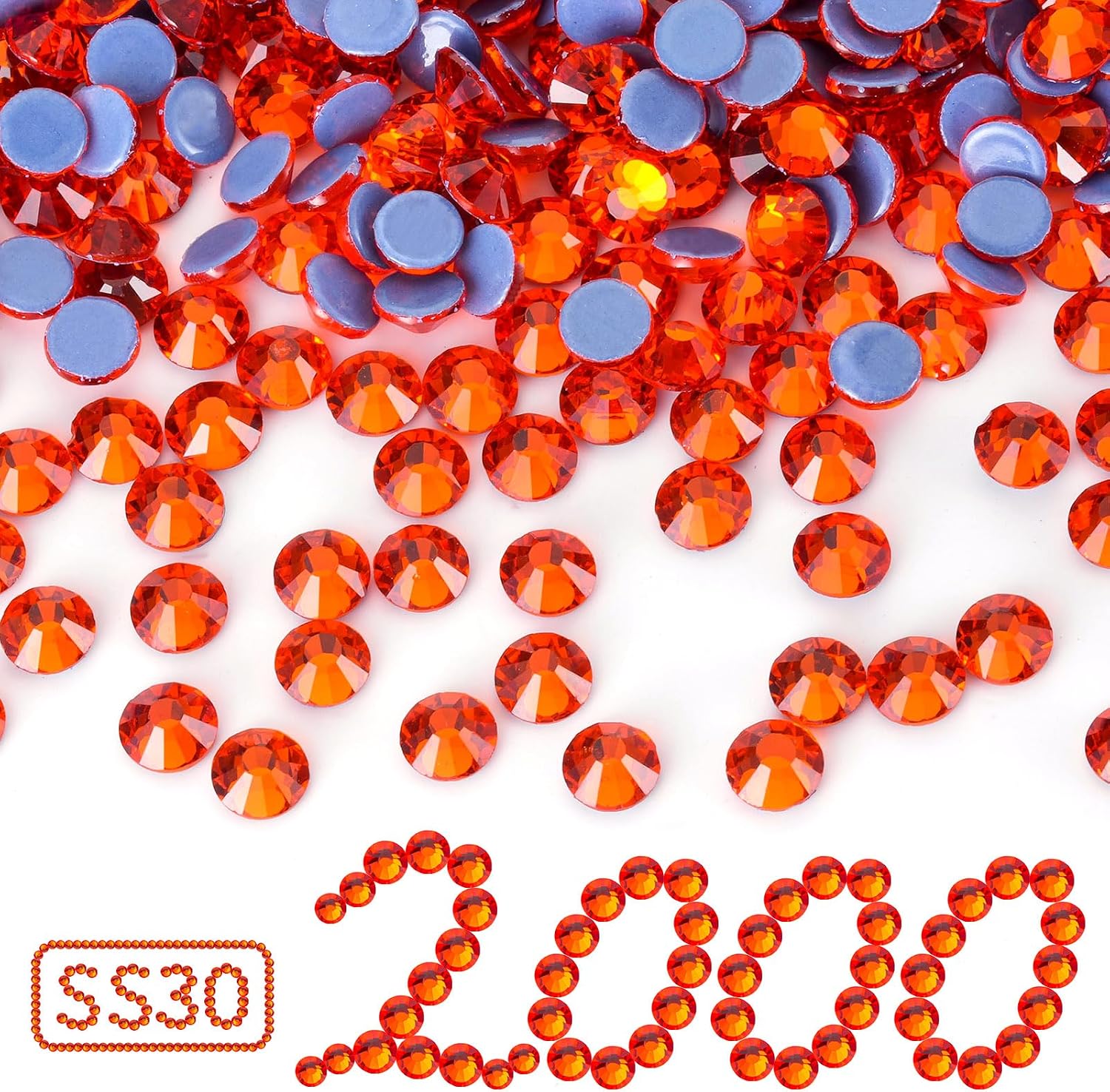 2000PCS Orange Hotfix Rhinestones Bulk, Glass Crystal Hot Fix Rhinestones for Crafts Clothes DIY Decoration, SS30, 6.4-6.6mm