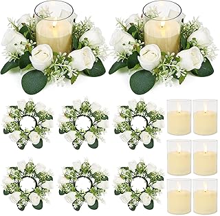 Rose Candle Rings with Flameless Candles Sets - 12PCS Artificial Flower ...