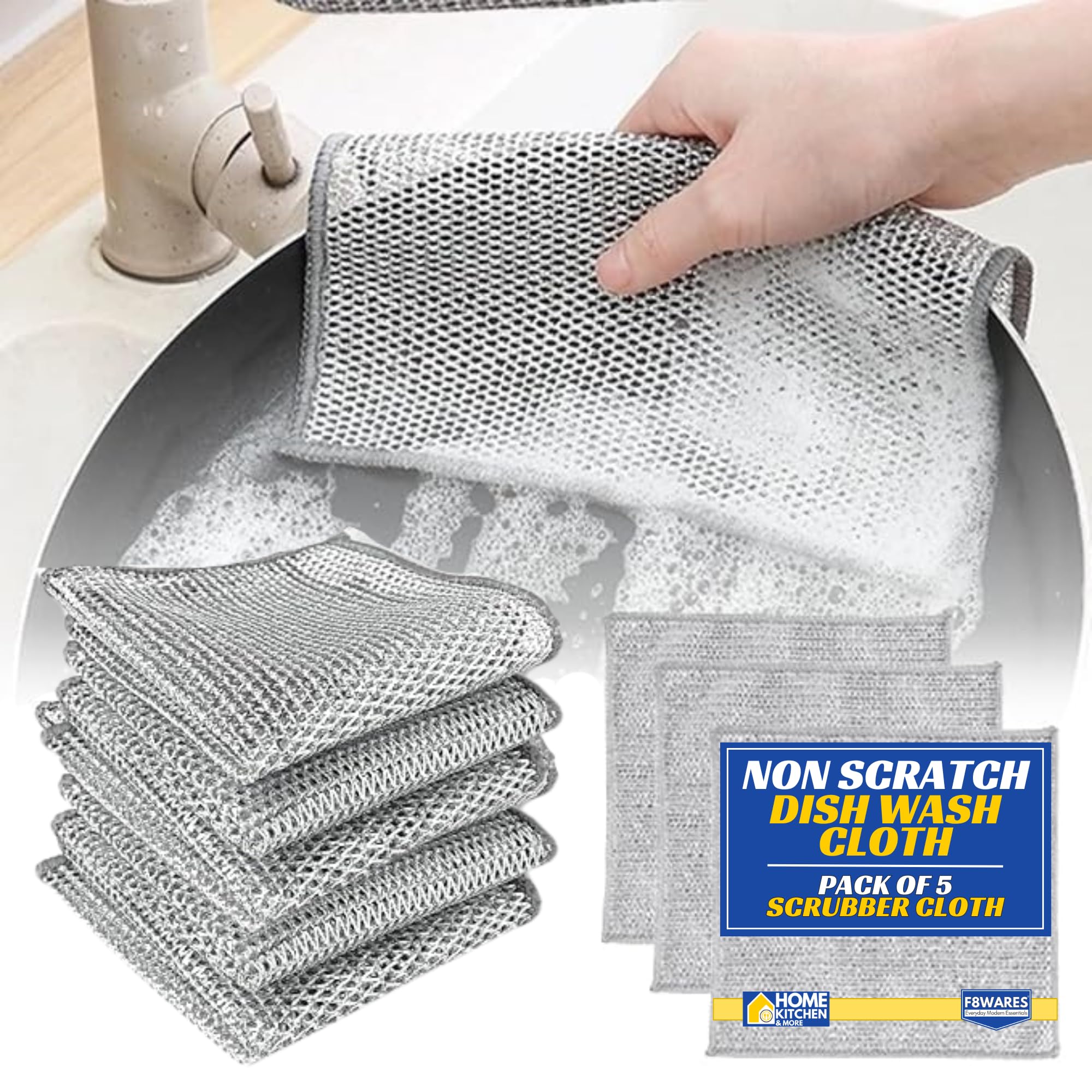 F8WARES 5PK Non Scratch Dish Wash Cloth - Scrubber for Utensils & Non Scratch Wire Dish Cloth, Multipurpose Wire Dishwashing Rags Wet & Dry - Mesh Wire Cloth for Kitchen or Metal Wire Cleaning Cloth (B0CZTB9CXQ) Amazon Price History, Amazon Price Tracker
