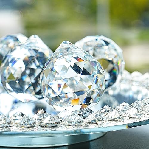 Miniatura 4 de HDCRYSTALGIFTS - Lámpara Feng Shui de bola de cristal de vidrio transparente con prisma de atrapasoles, colgante de gota, parte de araña (50 mm)