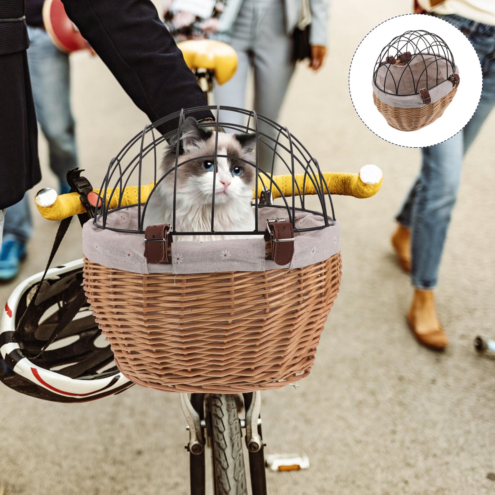 Mikikit Naturalny Wiklinowy Kosz Rowerowy dla Małych Zwierząt Domowych Przedni Mocowany Organizer Rower Wytrzymały i Lekki Koszyk Psa Do Bezpiecznego Transportu