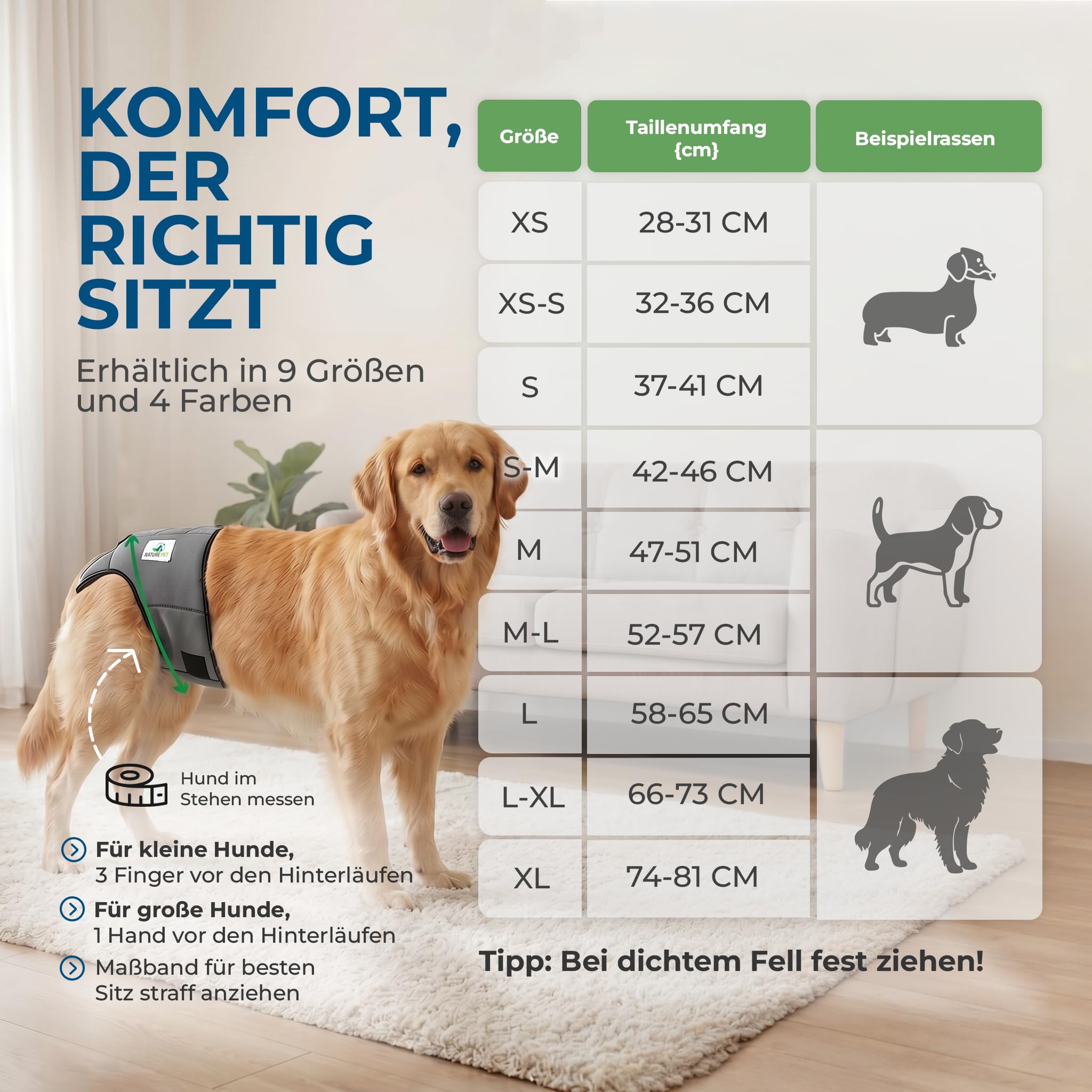 NATURE PET Premium Läufigkeitshose für Hündinnen – Hochwertige & Bequeme Hundewindeln für Hündinnen & Rüden – Waschbare Inkontinenz-Hundewindel ohne Einfädeln der Rute – M-L/Netz