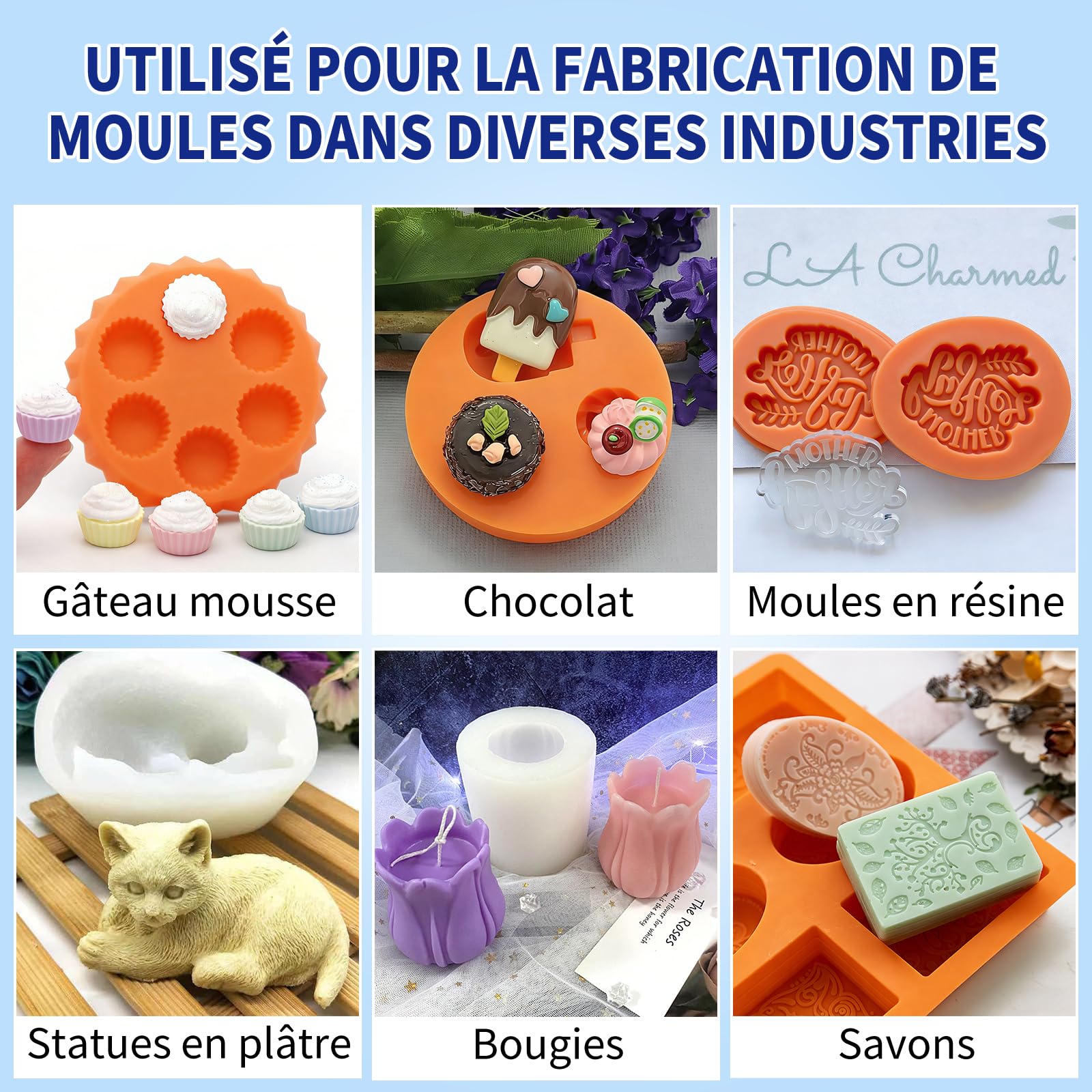 10A Silicone pour Moulage, Silicone Liquide pour Moulage, 1,1KG Silicone Moulage, Fabrication Moule Silicone, Kit de Fabrication de Moule en Silicone, Silicone pour Moulage Alimentaire