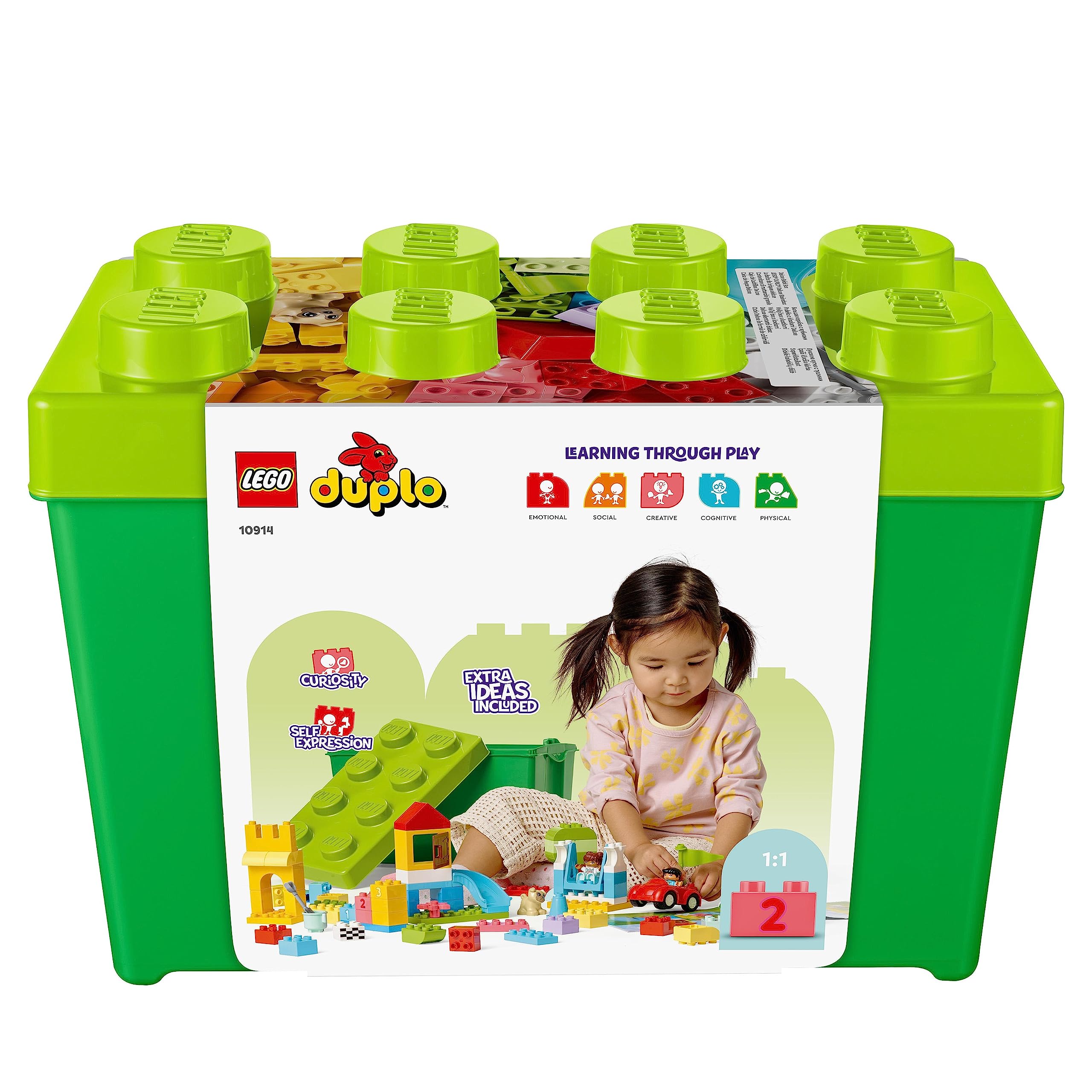LEGO Duplo La Boîte de Briques Deluxe - Jouet dès 1 an Développant la Motricité Fine - Voiture, Briques avec Chiffres, Figurines d'animaux & Rangement pour Jouets - Cadeau pour Fille ou Garçon 10914