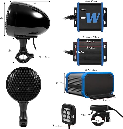 Miniatura 6 de GoHawk Altavoces Bluetooth para motocicleta, altavoces UTV impermeables y sistema de sonido de audio amplificador, compatible con ATV UTV | Se