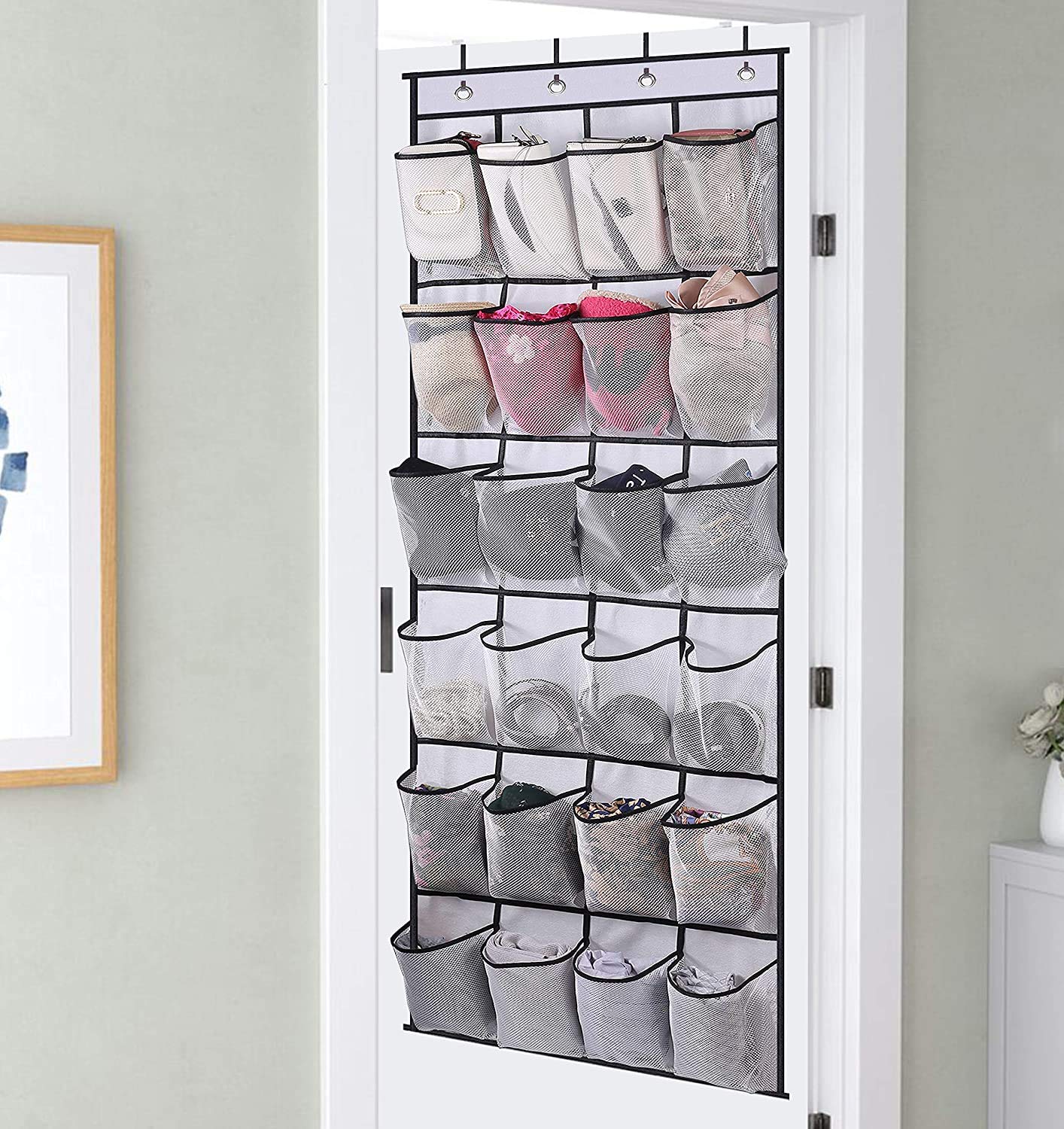 Rangement Chaussures Suspendu 24 Poches Jinsion - Organisateur Porte Avec Crochets Gris Foncé