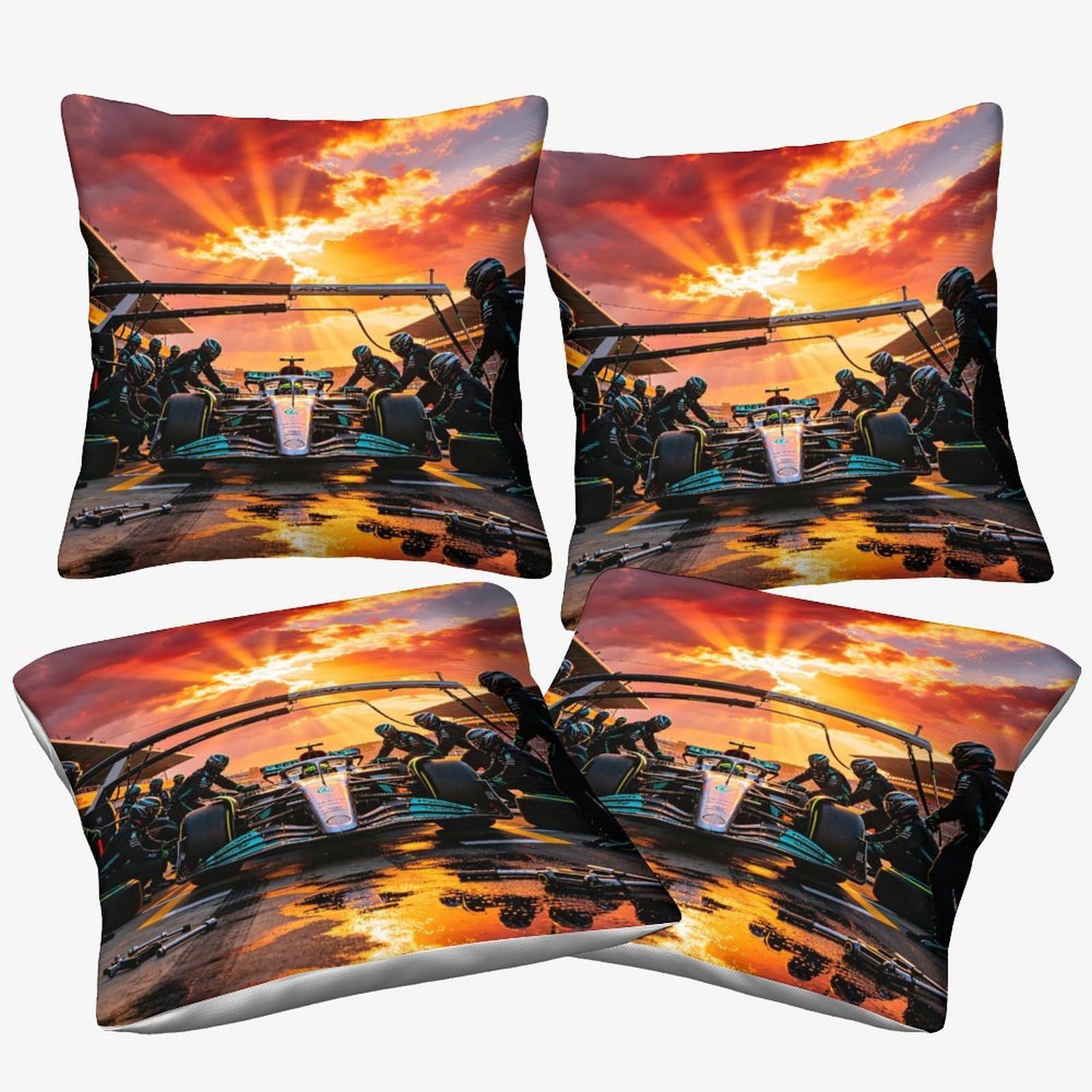 Dafufbw Mercedess Racing Cushion Cover Gifts, Room Decor Pit Stop Home Decorations Throw Pillow Case Skull Bedroom Livingroom Couch Sofa 45X45cm, 4Pcs