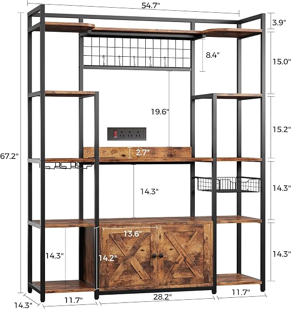 IRONCK Bakers Rack with Power Outlet, Coffee Bar Cabinet, Vintage Brown