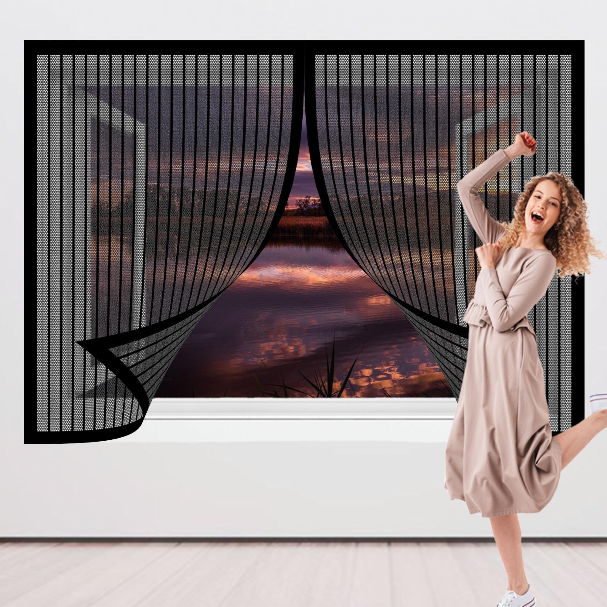 Moustiquaire fenêtre magnétique contre les insectes toile noire 105x127 cm