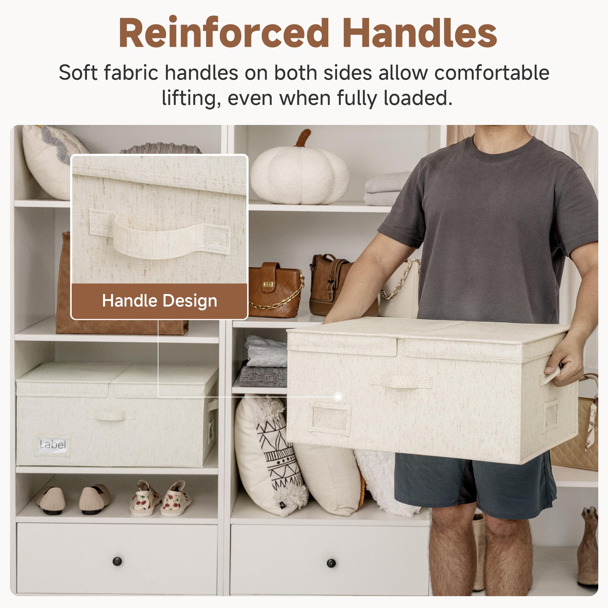 StorageWorks Scomparti extra grandi con coperchi, organizer decorativo da 55 l, con divisorio, scatole in tessuto con manici, beige, confezione da 2