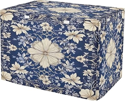 Blue Vintage Tiles Dog Crate Cover, Waterproof Windproof Pet Cage Cover, Polyester Sunshade Kennel Cover with Breathable Mesh Fit for 40.6 in Wire Cage