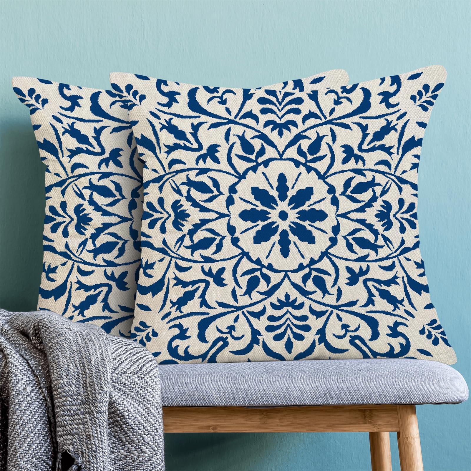 BETGINY Boho-Kissenbezüge 50x50 Cm, 2 Stück – Salbeigrün Mit Tropischem Blattmuster