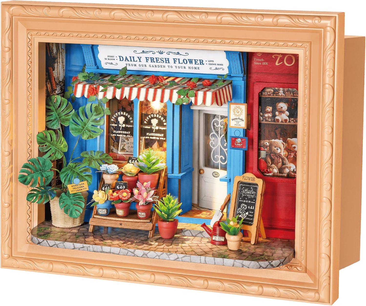 ROBOTIME Daily Fresh Flower 3D Puzzle DIY Miniature House Kit: Build Your Own Floral Photo Frame for Adults, Charming Wooden Dollhouse Model for Home Decor & Handmade Gifts
