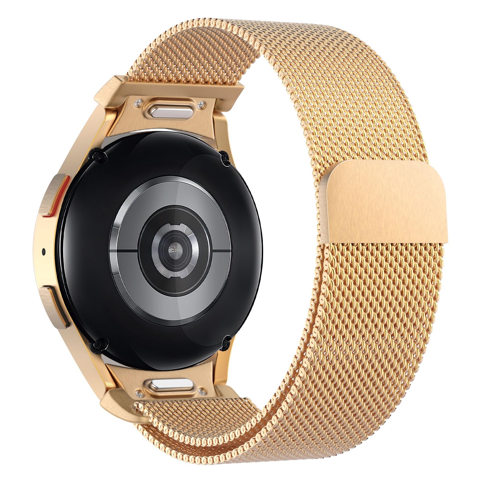 Astorgos One Click No Gap Bands Compatible with Samsung Galaxy Watch 6 5 4 40mm 44mm/6 Classic 43mm 47mm/5 Pro 45mm/4 Classic 42mm 46mm, Magnetic Mesh Metal Band Stainless Steel Strap, Rose Gold