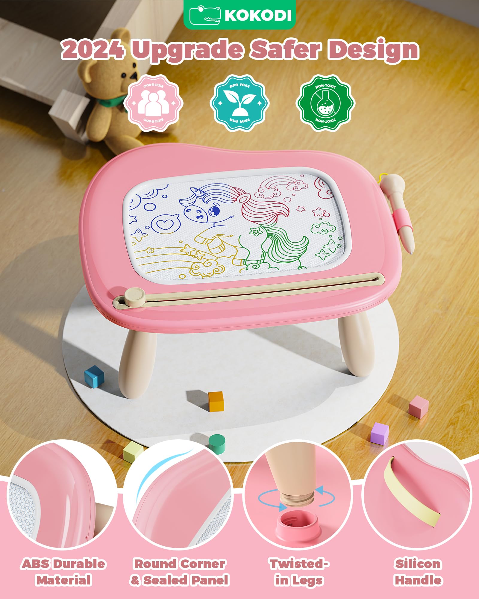 KOKODI Magnetische Maltafel Kinder Zaubertafel, Magnet Zeichentafel Löschbar, Lernspielzeug ab 1 Jahre, Spielzeug für Kinder 1–7 Jahre, Kinderspielzeug Geschenk für Mädchen Jungen (Rosa)
