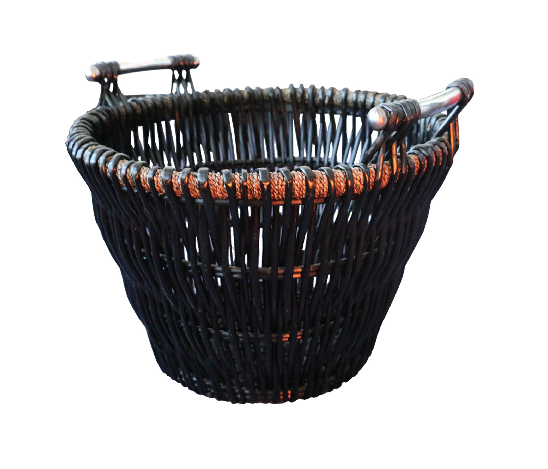 Inglenook Dark Circular Wicker Basket + Chrome Handles