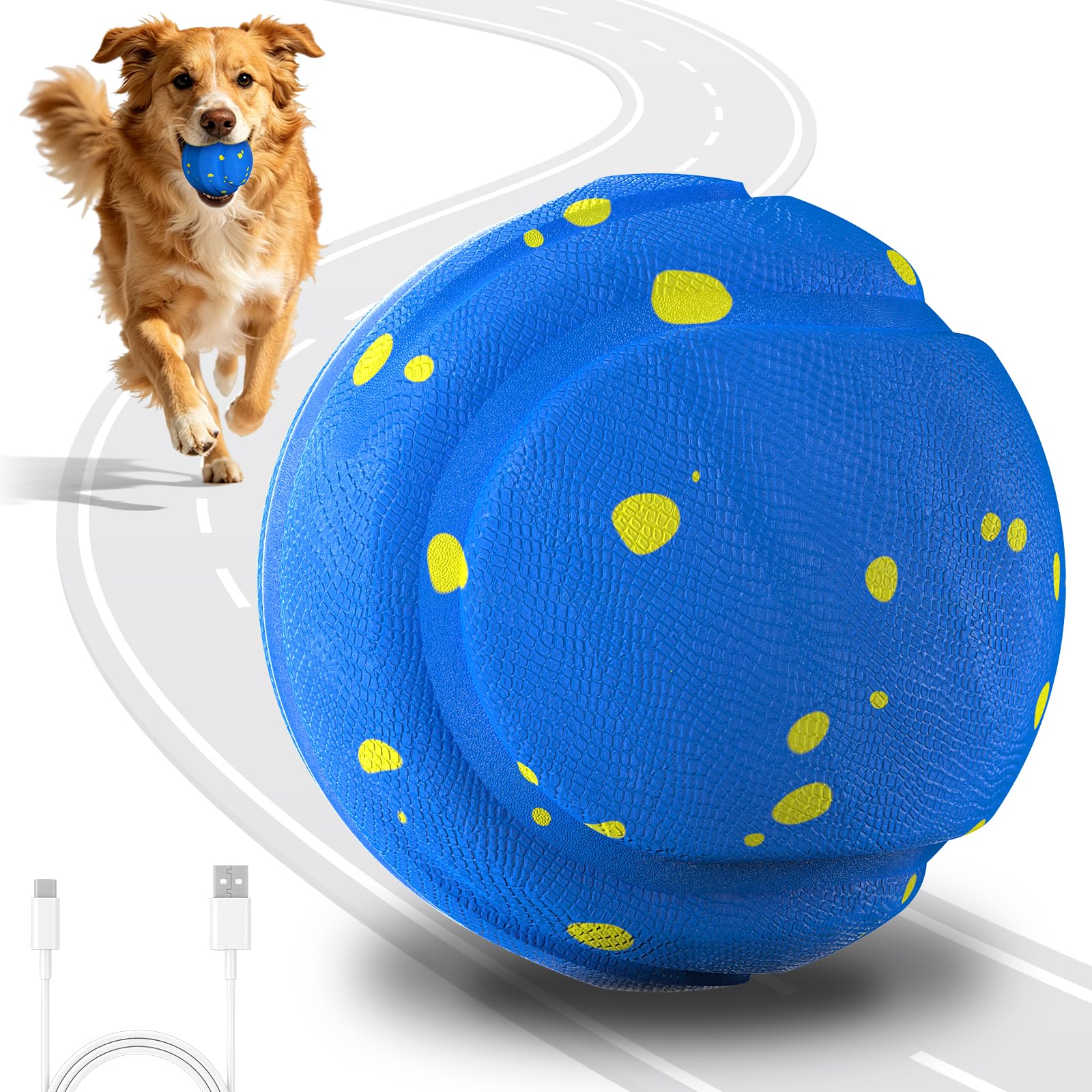 Songsier Intelligent Interactive Dog Ball Toy - 3 Play Modes, Waterproof & Rechargeable - Indestructible Natural Rubber for Medium & Large Dogs - Automatic Rolling Smart Toy