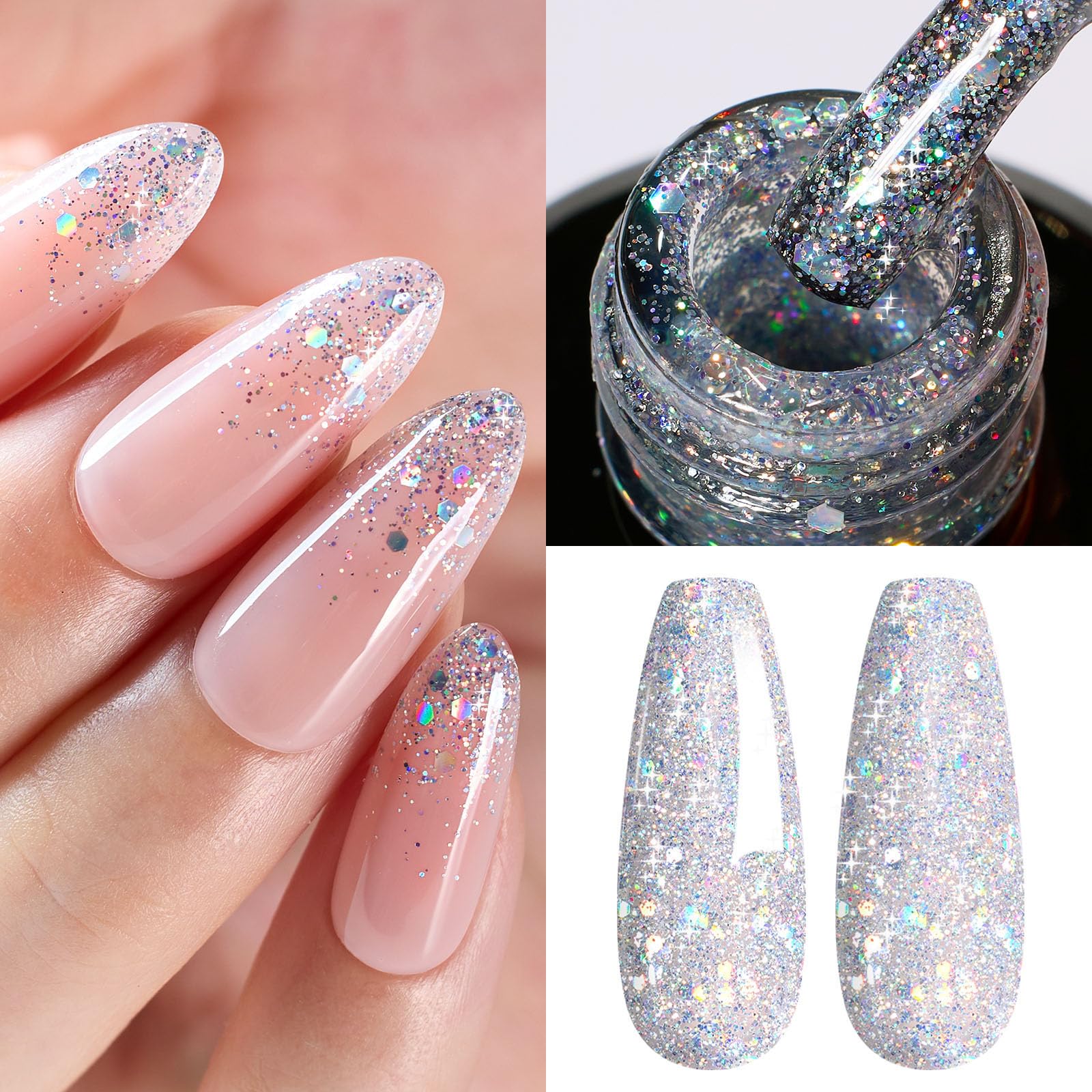 Beetles Glitter Gel Nail Polish Silver Chrome Diamond Shine 15ml | Shine in Various Occasions - main product image