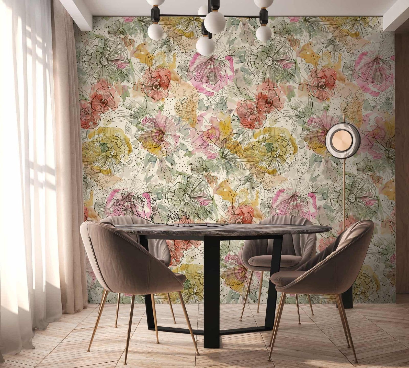 A.S. Création Carta da parati floreale in beige, arancione, rosa, verde, di alta qualità floreale 396941 – Carta da parati di design dipinta su 10,05 m x 0,53 m – Made in Germany
