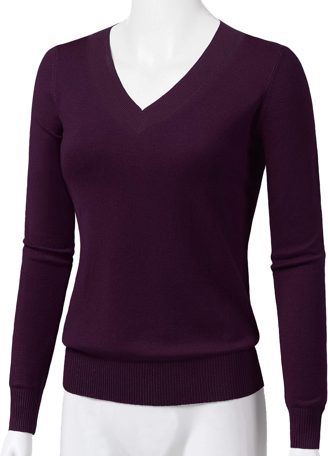 Women's V-Neck Long Sleeve Solid Basic Soft Stretch Pullover Knit Sweater - Image 2