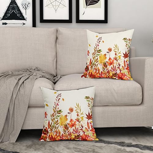 Miniatura 8 de Sweetshow Juego de 2 fundas de almohada de hojas de otoño de 20 x 20 pulgadas de color naranja quemado, juego de 2 fundas de almohada de arce otoñal