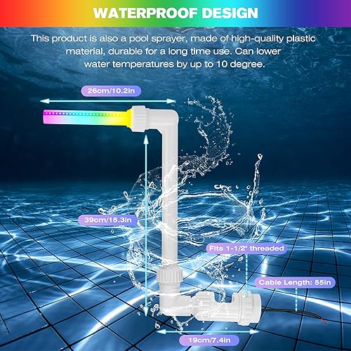 Miniatura 6 de HUSUKU F1 Pro 2000LM RGB - Fuente de agua para piscinas sobre y en el suelo con aspersor de diversión ajustable, IP68, agrupación inalámbrica y