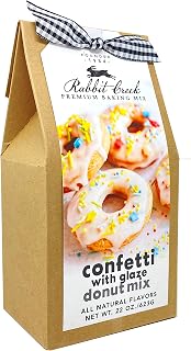 Rabbit Creek Confetti Donuts Mix - Baked Not Fried, Includes Frosting Glaze & Rainbow Sprinkles - Easy Homemade Donut Baking Kit