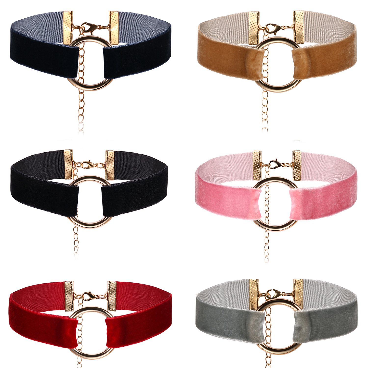 JewelryWe Biżuteria damska choker naszyjnik z wisiorkiem w kształcie pierścienia O-ring, rozciągliwa skóra aksamitna aksamitna gotycka obroża seksowny łańcuszek rękodzieło, 6, 31 cm, Brak kamienia