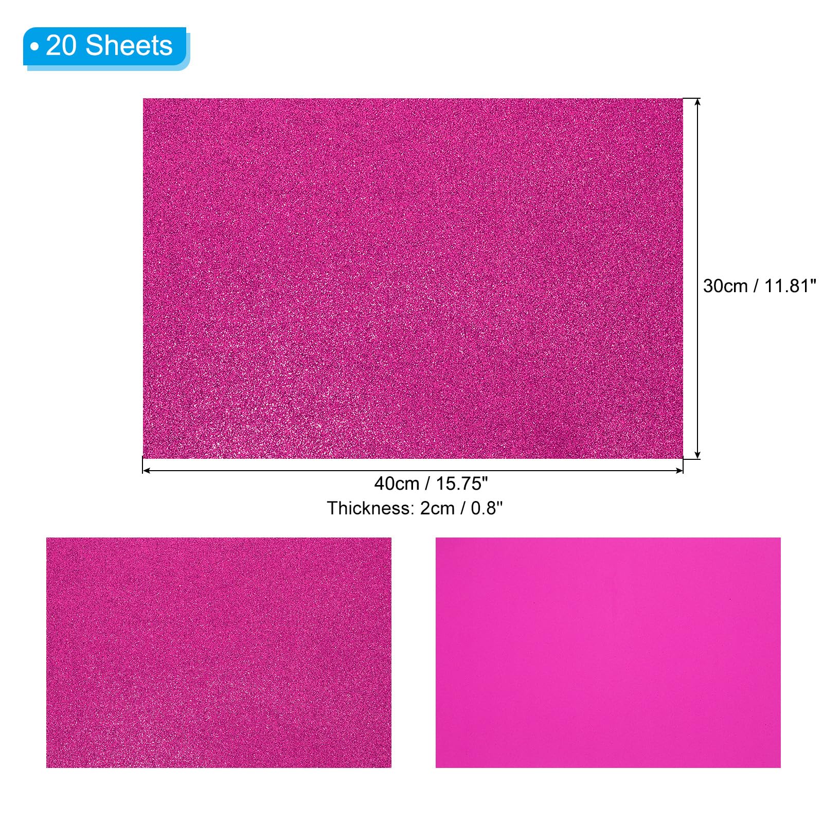 PATIKIL 20 Sheets 2mm Glitter Foam Sheet, 16" x 12" Fuchsia Sparkle EVA Paper, 16x12" - Image 2