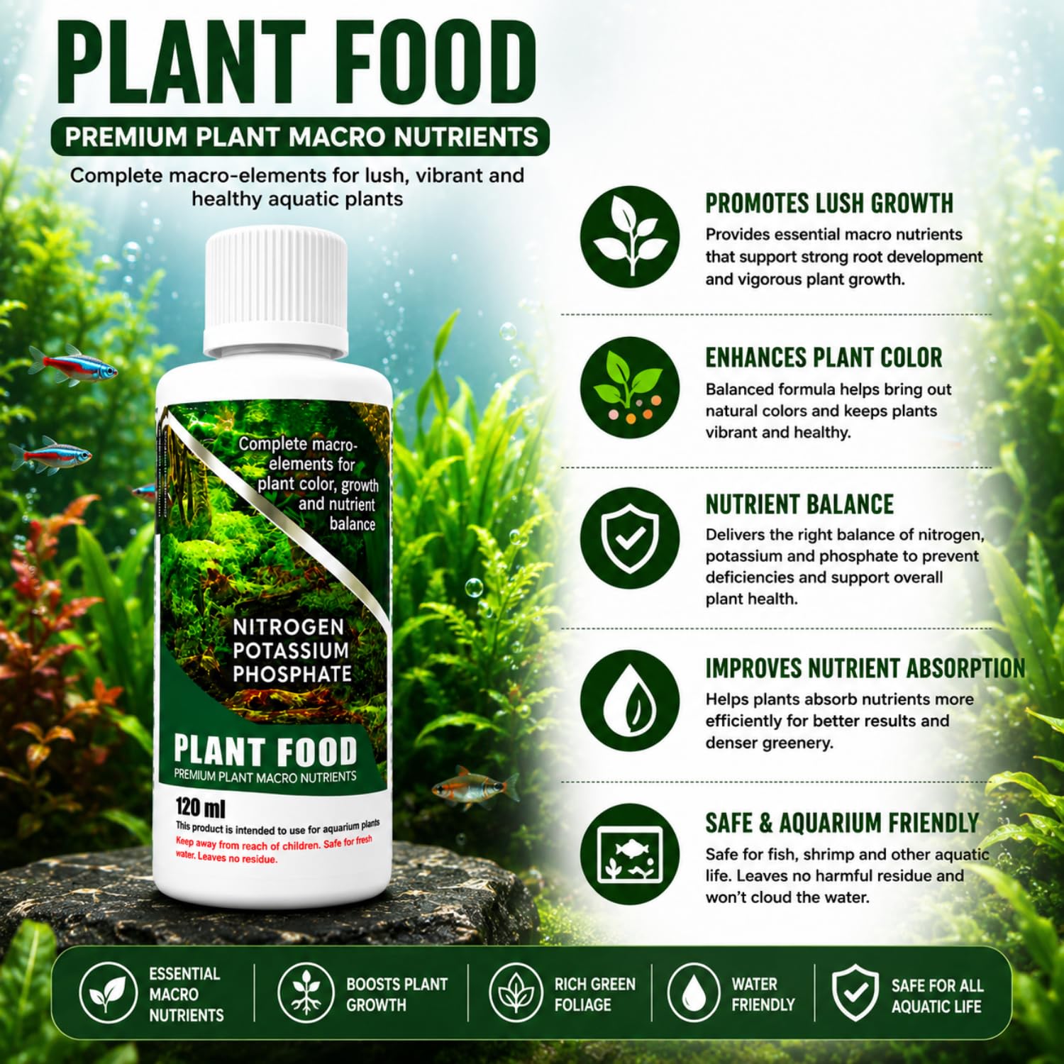 Vayinato Aquatic Remedies (Pack of 3) Aquarium Plant Health Formula 120Ml & Plant Food 120Ml & K-Plus Plus 100Ml - Liquid 3