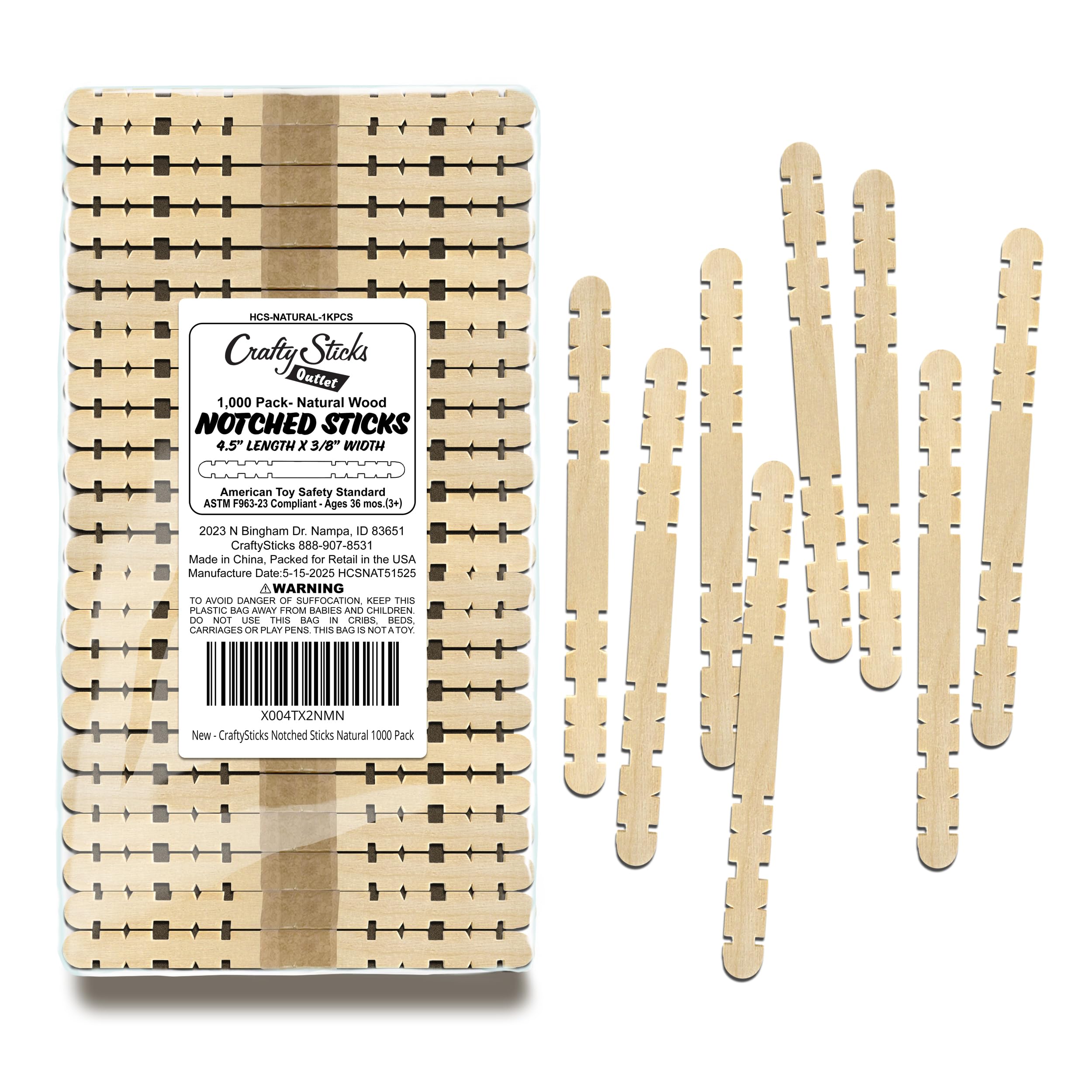 1000 Pack 4.5 Inch Notched Birch Wood Craft Sticks, Interlocking Wooden Hobby Popsicle Sticks for Crafts, STEM Basics and DIY Design-image-24