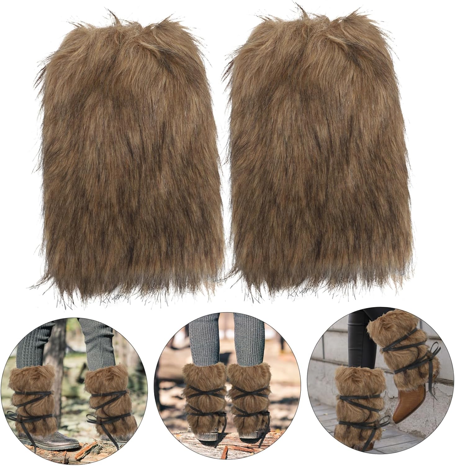 KOMBIUDA Faux Fur Viking Leg Warmers with Straps Unisex Medieval Costume Accessories for Cosplay Halloween and Parties Soft Warm Versatile Boot Covers
