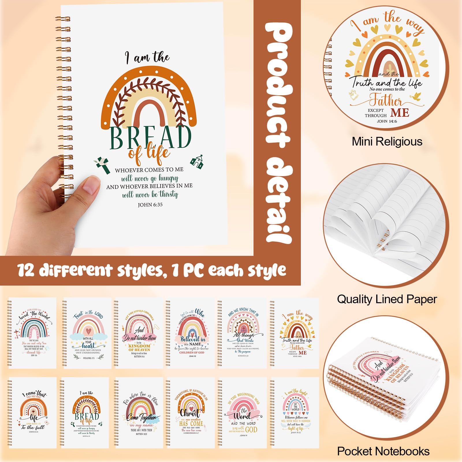 Kklolai 12 Sets Christian Gifts for Women Bible Verse Notebooks and Ballpoint Pens Rainbow Bible journals Scripture Pens Inspirational Religious Gifts for Church Sunday School Prizes Study Supplies - Image 4