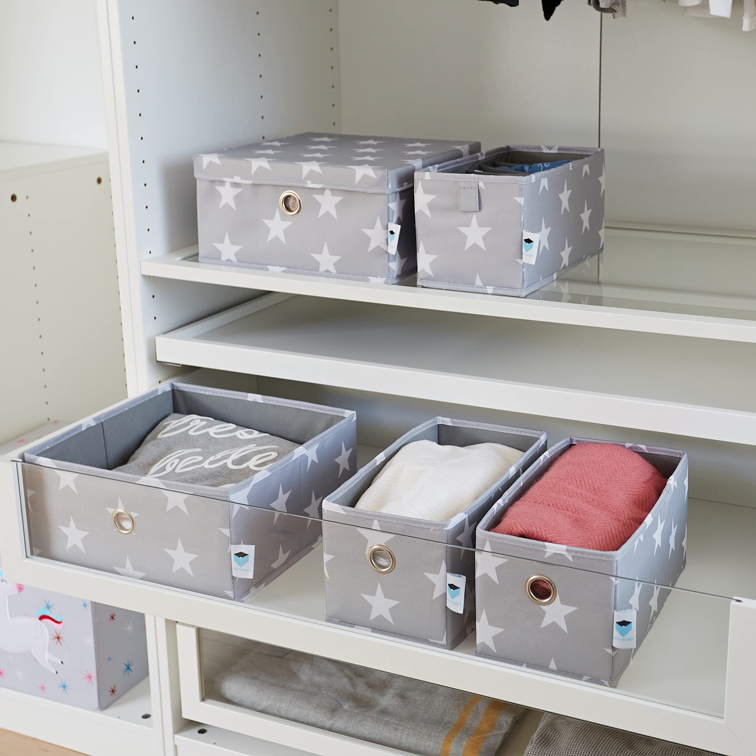 Organizer Per Cassetti In Lino Love It Store It - Set Di 2, Grigio, 30x15x15 Cm - Pieghevoli E Rinforzati - Foto 10