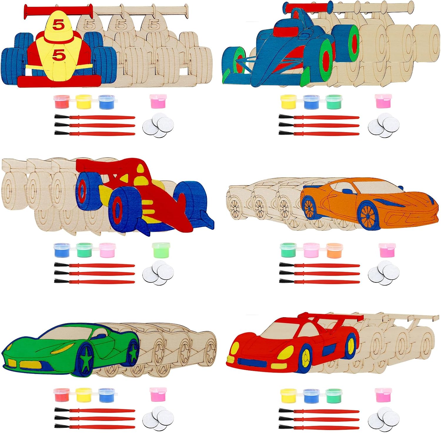 LARDUX 24PCS Race Car Party Favors, DIY Wooden Cars Party Favors Painting Kit, Glow-in-the-Dark Arts & Crafts Birthday Decorations & Goodie Bag Stuffers for Kids Boys & Girls