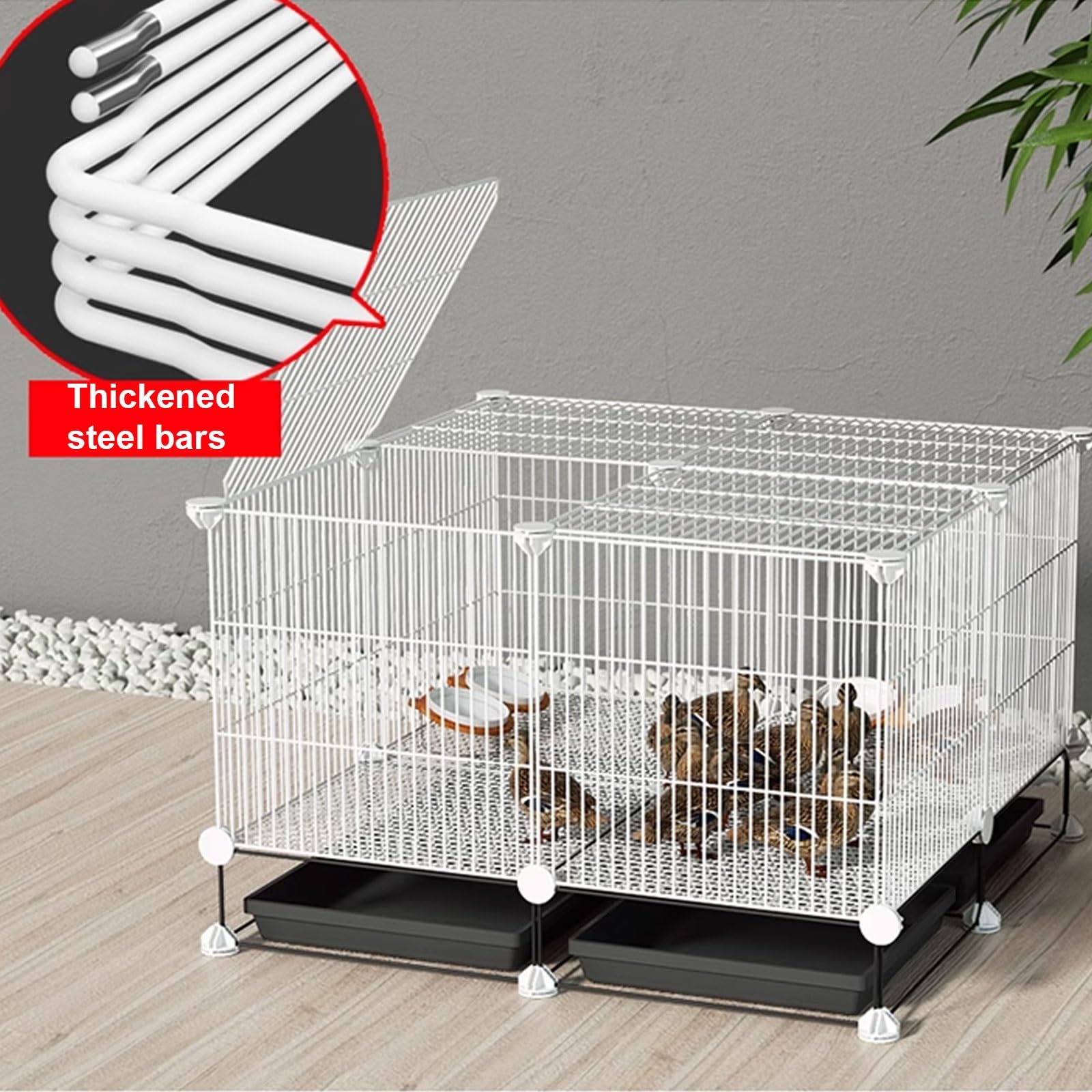 Robuster Metall-Hühner-Coop für kleine Haustiere, 1,3cm Gitter-Hasen-Hutch mit ausziehbarem Tablett und Fußpolstern, werkzeuglose Montage, sicherer Zwinger für Enten-Gänse-Kaninchen, leicht zu reinige