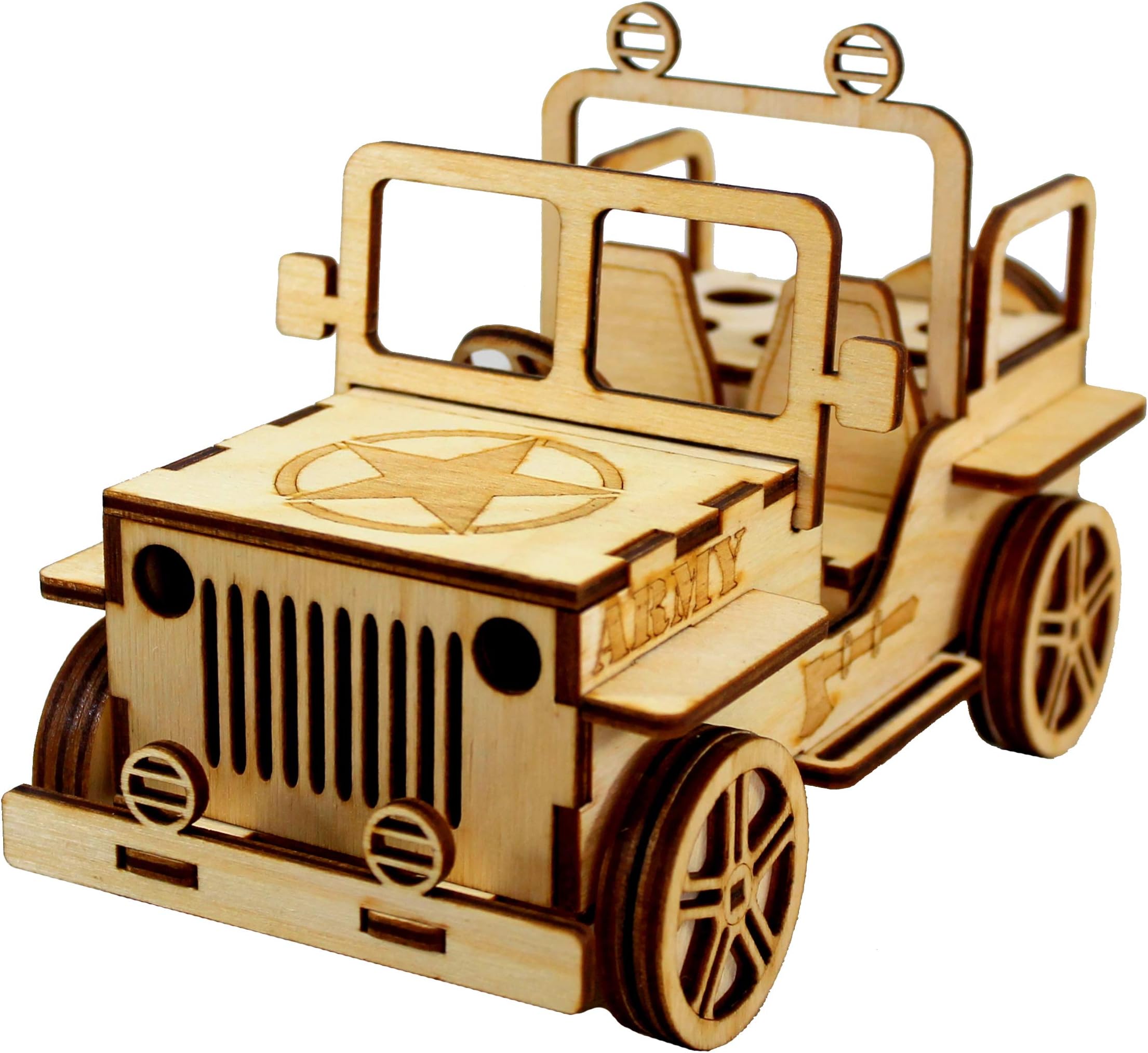 StonKraftWooden 3D Puzzle Military Jeep - Desk Organizer, Pen Stand, Card Holder - Easy to Assemble