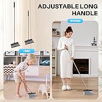 Vista 3 de JOYMOOP Juego de escoba y recogedor negro, diseño de ángulo vertical con dientes de peine integrados para el hogar, oficina, suelos de madera dura