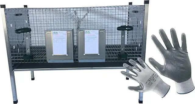 Gabbia Ingrasso Conigli a 2 Scomparti Sovrapponibile con Nidi e Guanti Omaggio