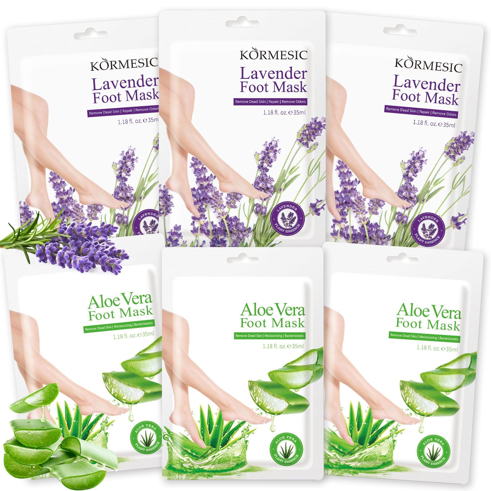 6 paia di maschere per i piedi, maschera idratante per i piedi, cura dei piedis secchi e screpolati, maschera per i piedis per uomini e donne (3 paia di aloe vera + 3 paia di lavanda)
