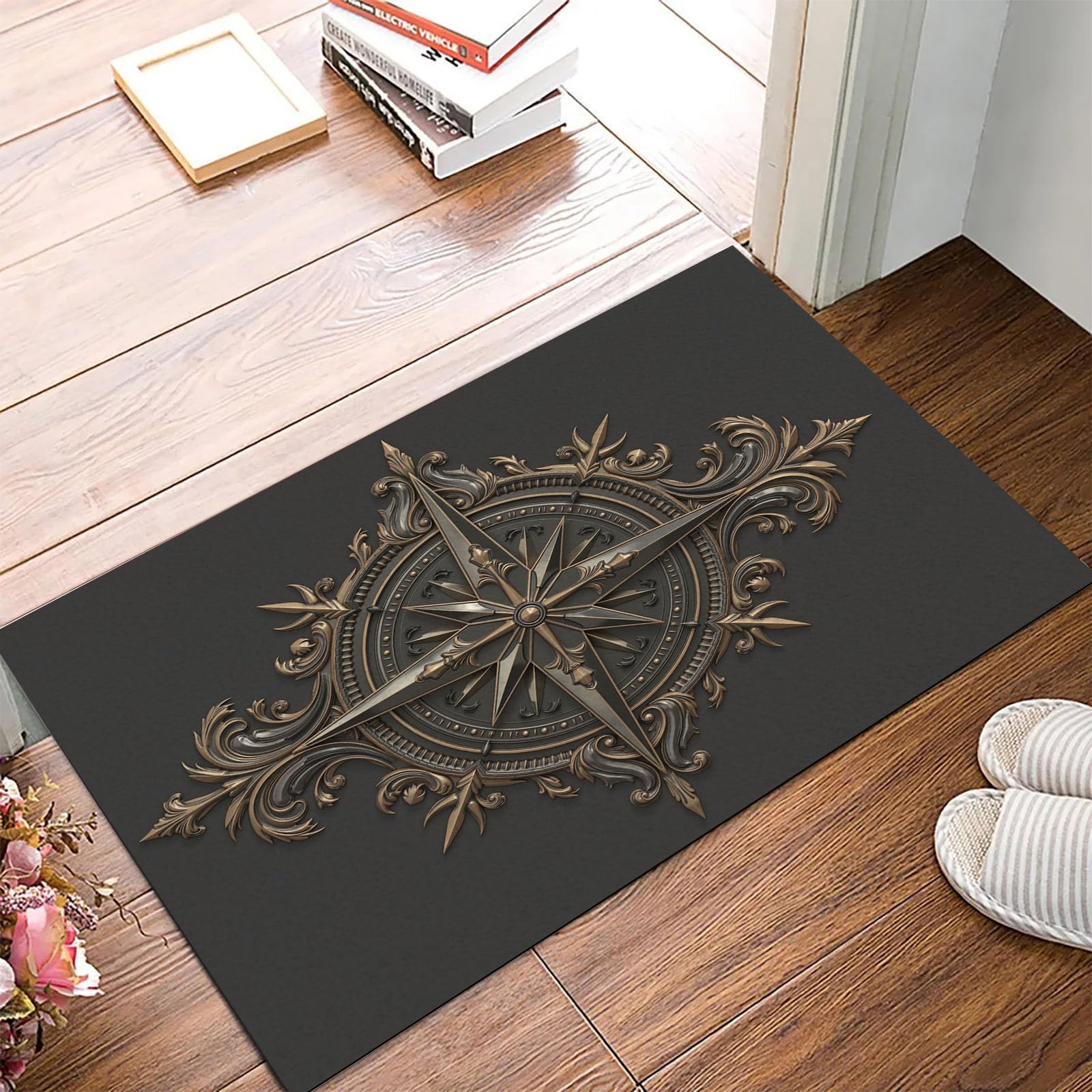 Paillasson boussole stellaire lavable d'intérieur tapis rétro