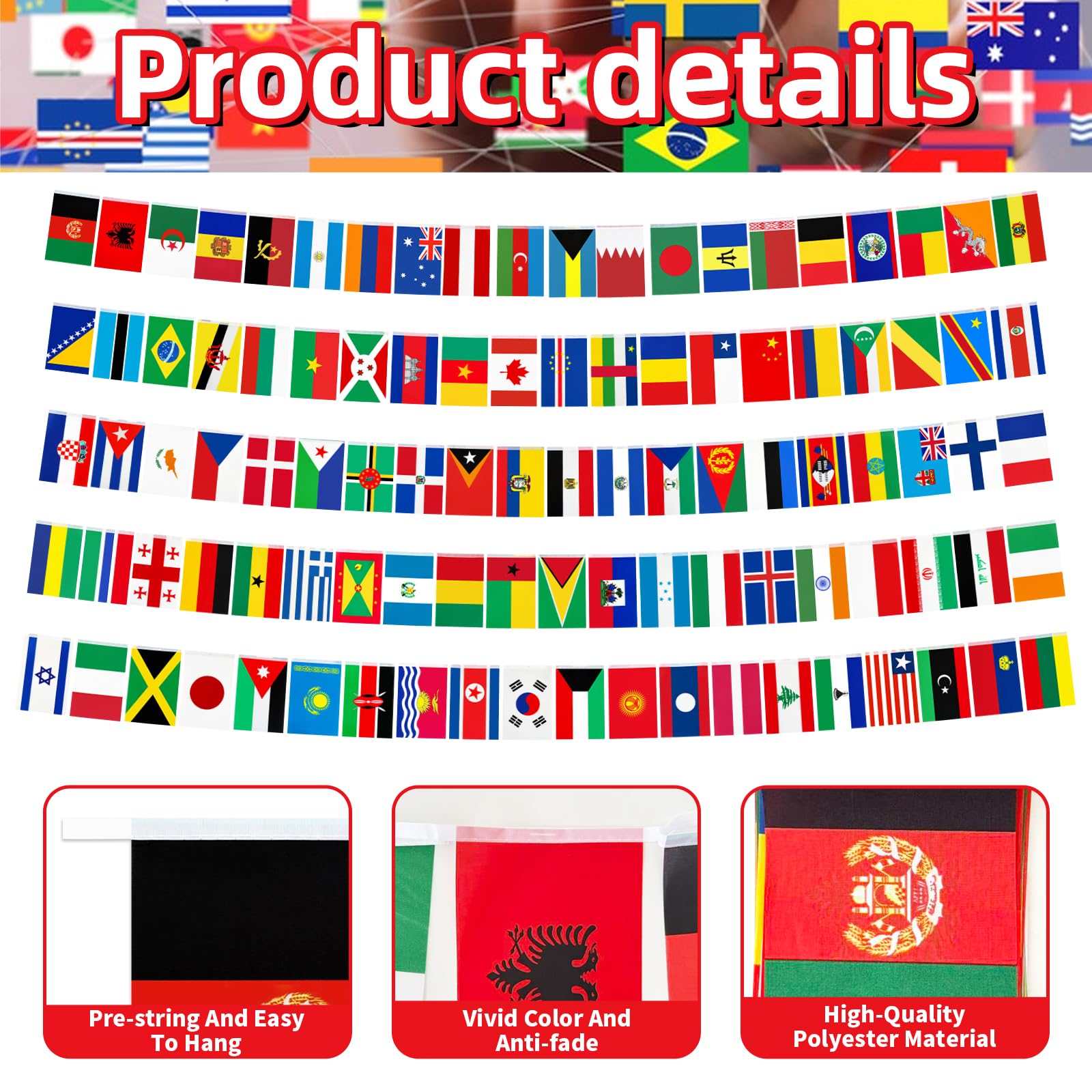 Snapklik.com : 95 Ft International Flag Bunting Banner, 100 Pcs World ...