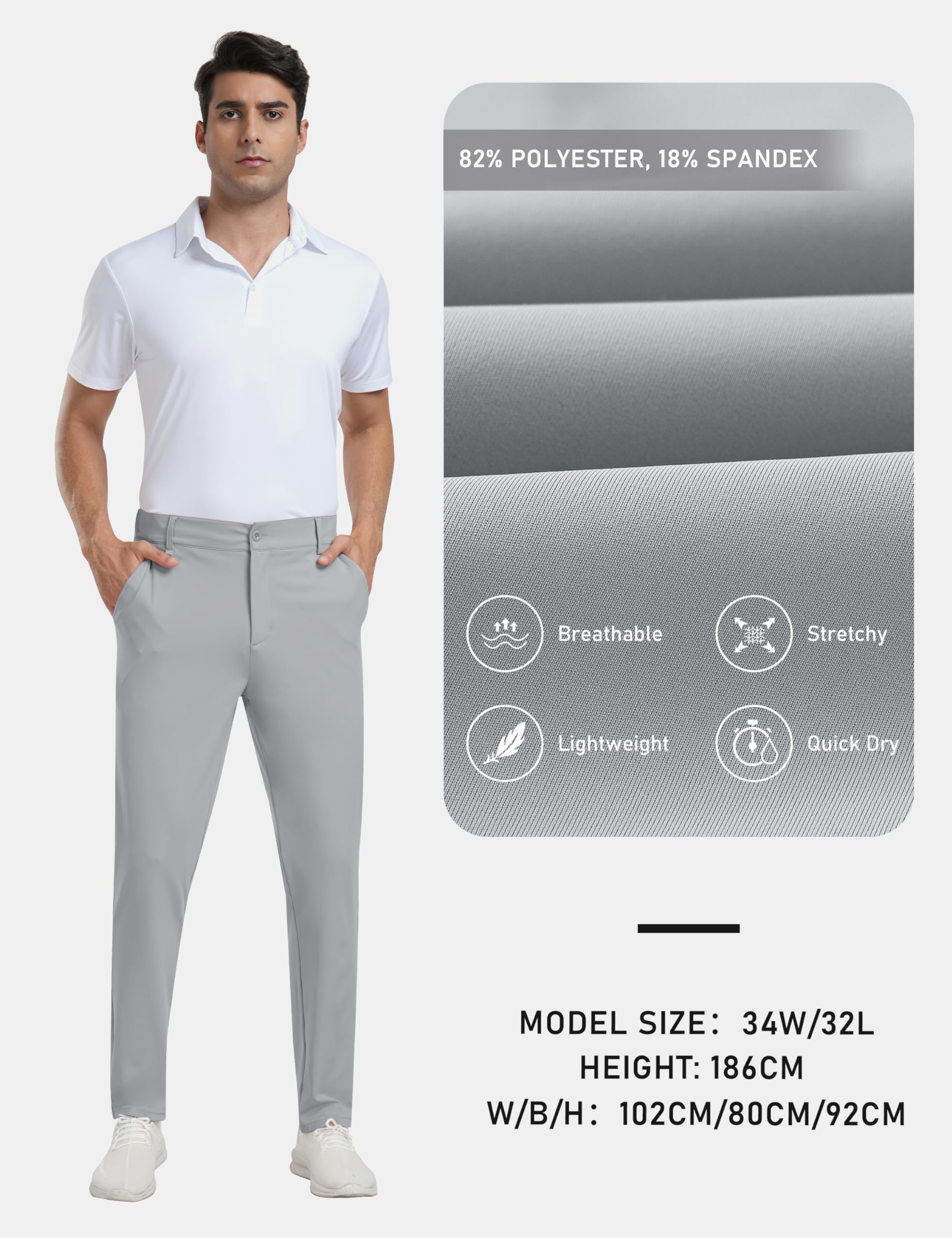 MoFiz Pantalon de Golf Homme Extensible Pantalon de Travail Décontracté Coupe Ajustée Stretch Sport Pants 30"/32" avec 5 Poches