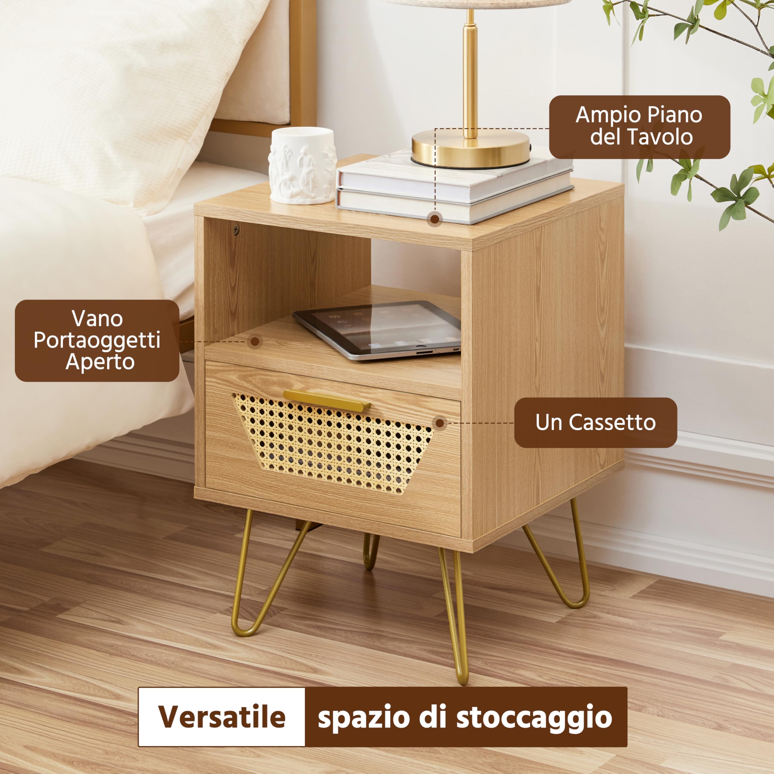 Yaheetech Set 2 Comodini da Letto con Cassetto 40 × 40 × 55 cm | Tavolino Laterale Porta Lampade Stile Classico, Struttura in Legno Elegante, Arredo Pratico per Camera da Letto