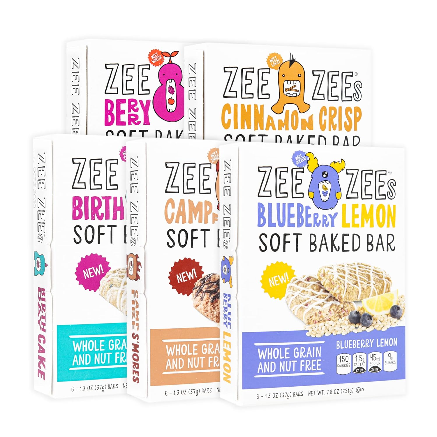 Zee Zees Variety Soft Baked Snack Bars, 1.3 oz, 30 pack, Nut Free, Whole Grain