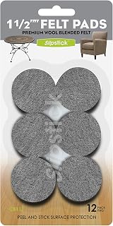 Slipstick Premium Wool Felt Furniture Pads/Chair Feet Floor Protectors (1.5 Inch Round) Includes 12 Heavy-Duty Felt Pads with Self Stick Adhesive, Gray, CB117