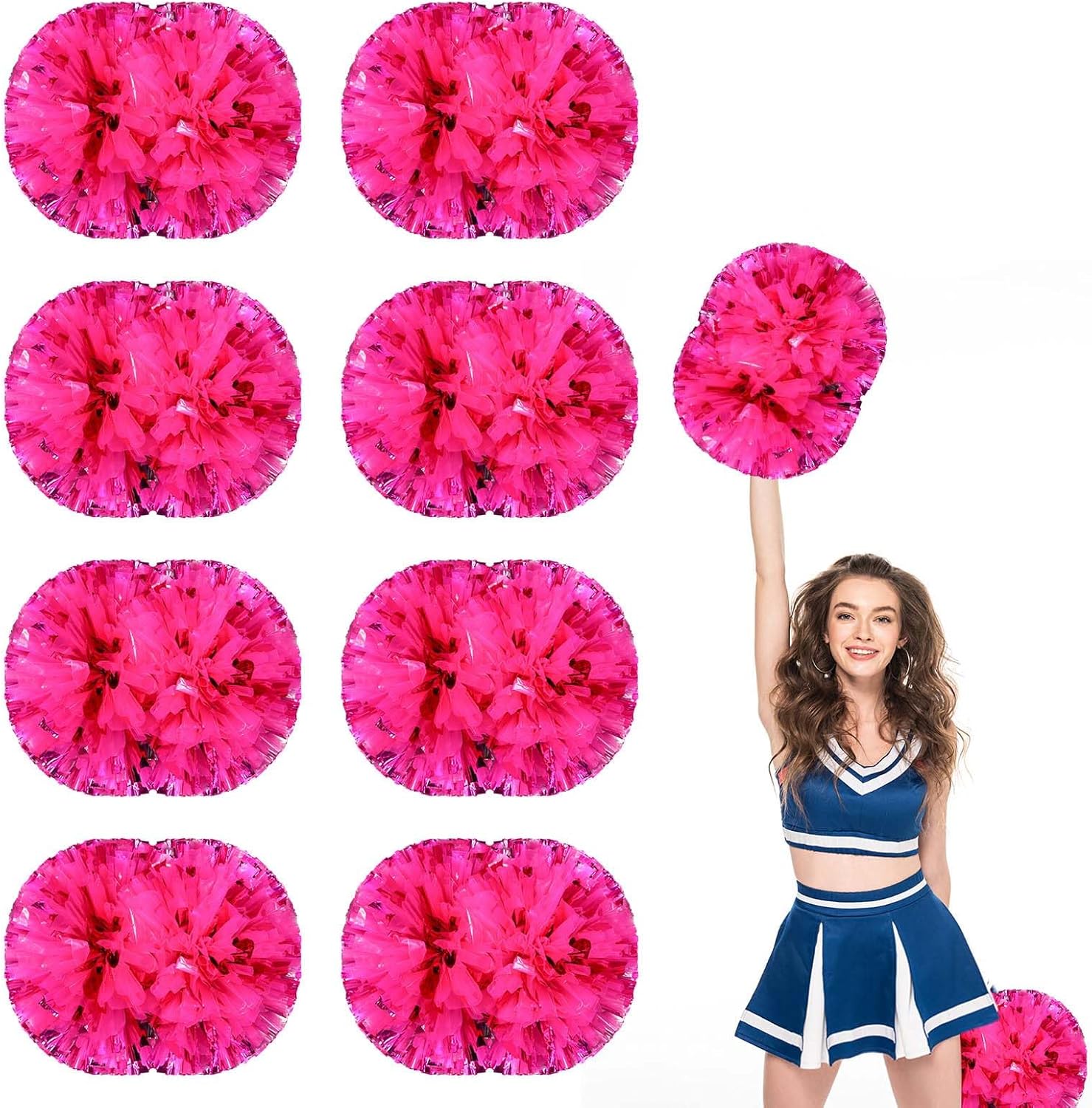 8 Pack Cheerleading pom poms,Handheld Cheer pom poms, Sports Cheer Plastic Pom Poms Cheerleading for Sports Team Spirit Cheering (Mixed Blue) (Mixed Rose Red)